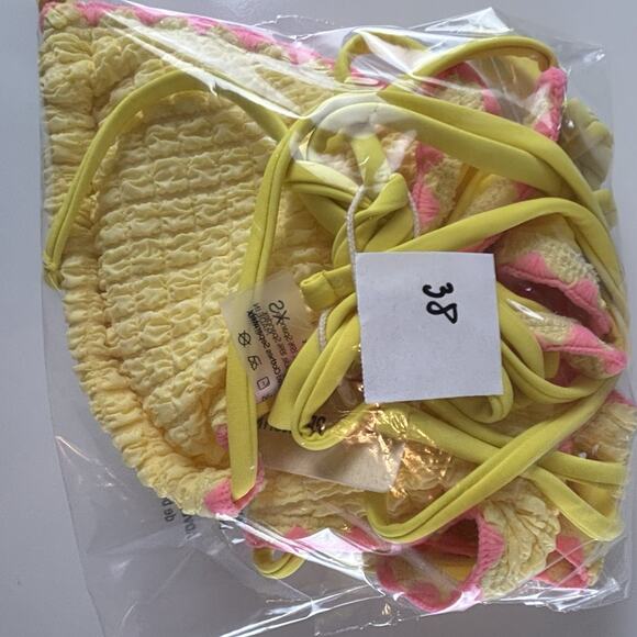 Seamolly Yellow Pink Trim Textured Size XS Bathing Suit Bikini Contrast Whip - Picture 14 of 14